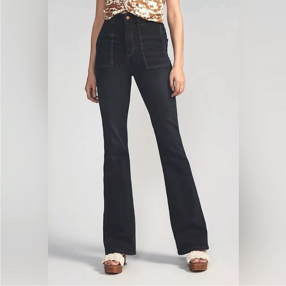 Anthropologie Pilcro The Icon Dark Wash High Rise Flare Jeans Patch Pocket 28 - Picture 8 of 15